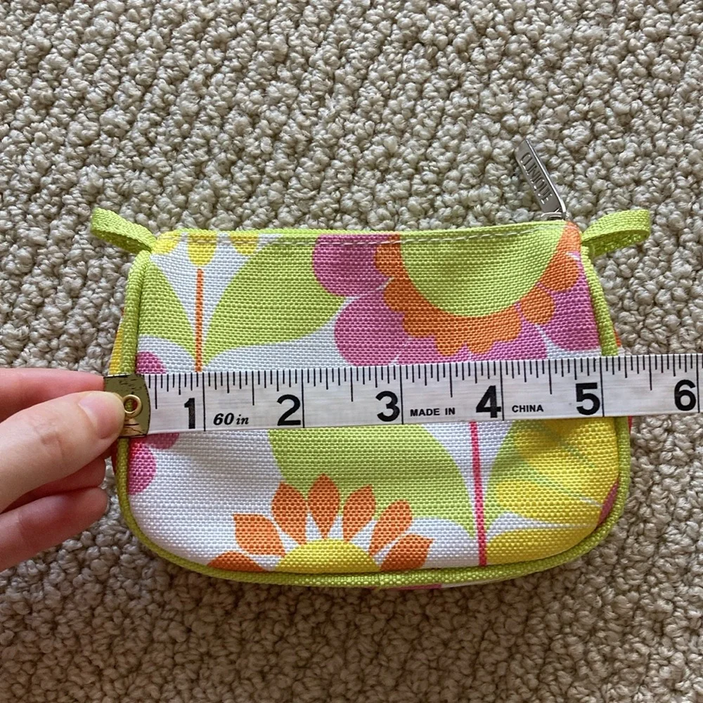NEW Clinique Small Cosmetic Case Purse Mini Zip Bag Floral Yellow Pink NWOT